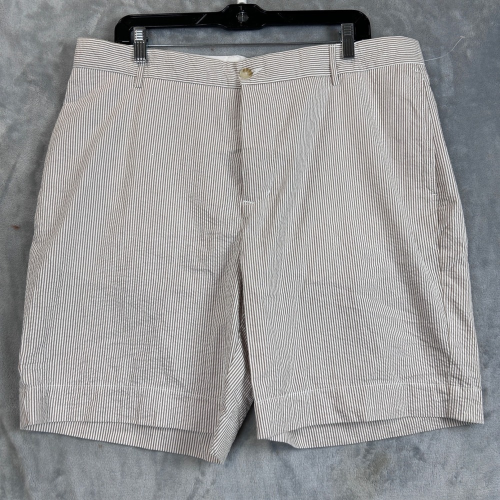 Tailorbyrd Shorts  Mens 36 Seersucker Tan White Striped ‎ Flamingo